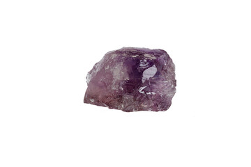 Wall Mural - Amethyst mineral stone macro on white background