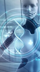 Wall Mural - in virtual space, ai works with dna data. 3d render