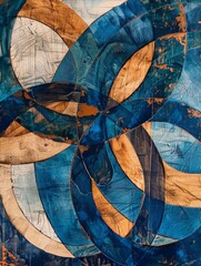 Poster - A painting featuring various blue and brown circles arranged in a harmonious composition