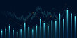Abstract financial graph with uptrend line and arrows in stock market on blue color background