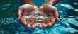 Hands holding clean, fresh, pure water. Water scarcity crisis in Africa, India or global. 