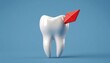 dental molar teeth model 3d icon with red spiral arrow, filling material isolated on blue background
