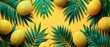   A group of green pineapples on a yellow background provides space for text or images