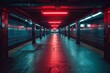 Deserted Subway Station Under Neon Lights
