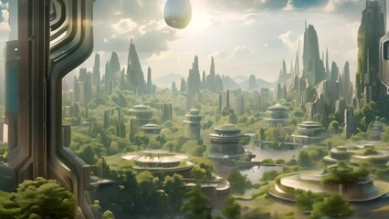 Poster - Fantasy landscape with fantasy planet and trees. 3D rendering, A futuristic metropolis nestled in a lush jungle, showcasing harmony between nature and technology, AI Generated