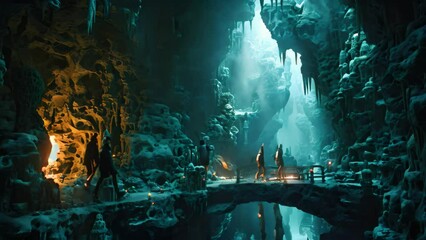 Wall Mural - Cave with stalactites and stalagmites. 3d rendering, A mesmerizing underwater cave system full of stunning stalactite formations, bioluminescent creatures, and hidden chambers, AI Generated