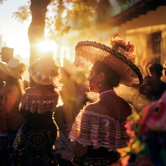 Wall Mural - Latin woman wearing as Traditional Mexican mariachi at parade or cultural Festival cinco de mayo