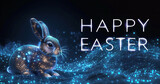 Fototapeta Kwiaty - Polygonal rabbit illustration. Cute cyber Easter bunny. Futuristic digital Easter card