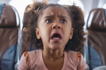 Young Girl Sitting on Airplane With Mouth Open