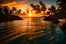 A Sunrise Shot Over The Water Of The Caribbean Sea