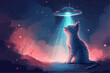 Curious Cat Illustration Observing Space