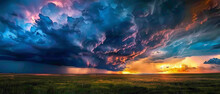 A Dramatic Thunderstorm Rolling In Over The Plains, With The Colors Of The Sky Forming A Splendid Gradient Of Dark Blues And Grays, Captured In High-definition To Showcase Its Mesmerizing Vibrancy.