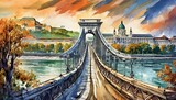 Fototapeta Londyn - city chain bridge,A city's chain bridge, often an iconic landmark, combines the elegance of design with the functionality of transportation. 