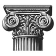 Ionic Roman Greek column capital intricate acanthus leaves and scroll volutes, in engraving style sketch engraving generative ai vector illustration. Scratch board imitation. Black and white image.