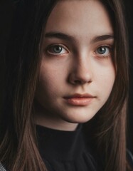 Wall Mural - close-up of a black haired girl's face