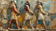 Ancient relief with Pharaoh and priests, inspires by Egyptian art of 18th dynasty