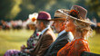 Well dressed English people watching Horse racing event at summer sunny day
