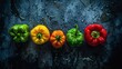 colorful bell peppers with vibrant colors and fresh water droplets on a dark background