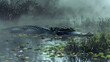 Alligator lurking beneath the murky waters