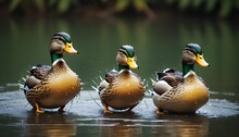 Ducks With Droplets Cascading Off Their Waterproof