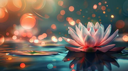 Wall Mural - a lotus flower in the style of Sustainable Aesthetics, Bokeh, illustration made with generative AI 