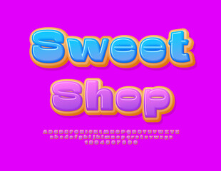 Poster - Vector advertising signboard Sweet Shop. Tasty Donut Font. Exclusive set of Alphabet Letters and Numbers.