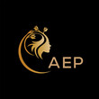 AEP letter logo. best beauty icon for parlor and saloon yellow image on black background. AEP Monogram logo design for entrepreneur and business.	
