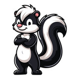 Fototapeta Kosmos - Cute skunk mascot cartoon character design illustration, skunk with a large fluffy tail and black white stripe along the body. Vector template isolated on white background