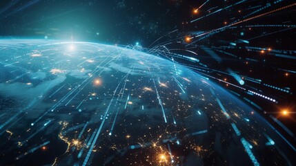 Wall Mural - illustration of a digital globe with glowing network connections, symbolizing global communication a