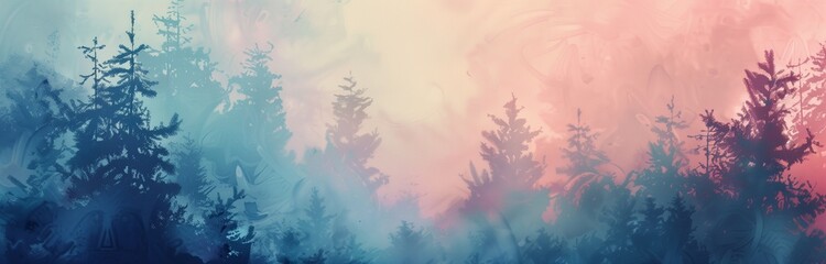 Sticker - beautiful landscape with forest and sun illustrated 