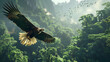 Majestic eagle soaring above a lush forest