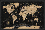 Fototapeta Panele - World Map Vintage Ancient Cartoon - Vector Illustration. Black and Golden Colors