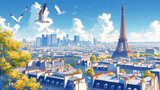 Fototapeta Dinusie - View of the city of Paris and the tower