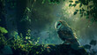 Owl perched silently in a moonlit forest clearing