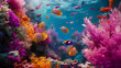 Schools of colorful angelfish darting among vibrant coral reefs