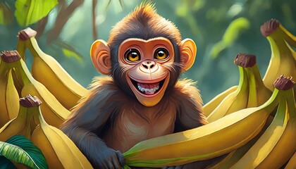 Poster - monkey among bananas