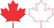 Maple leaf icon set. Canada flag flat or line vector symbol maple leaf clip art. Red and black maple leaf collection isolated on transparent background. Autumn leaf canadian logotype sign.
