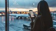 © Prostock-studio - Woman Using Smartphone at Airport Terminal During Sunset