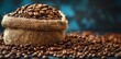 coffee at home from coffee beans and sack, in the style of luxurious textures, timeless elegance. Generative AI