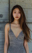 pretty asian woman with deep neckline