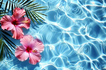 Aufkleber - Two delicate pink flowers peacefully float on the surface of a tranquil pool, their petals glistening in the sunlight