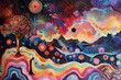 Vibrant psychedelic art with mindbending visuals and pulsating music to awaken the senses. Concept Psychedelic Art, Mindbending Visuals, Pulsating Music, Sensory Awakening