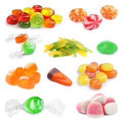 Wall Mural - Different tasty candies isolated on white, set