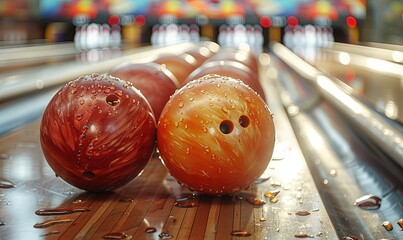 Bowling lane and balls in close-up.