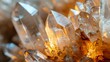 Amazing close-up of a beautiful natural quartz crystal cluster. The sparkling points of light and golden yellow color make this a stunning image.