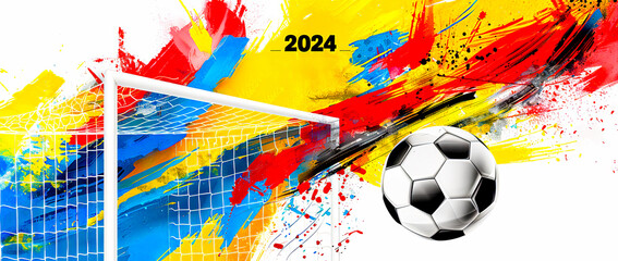 Wall Mural - EM 2024 Soccer Football Fever Abstract Artistic Explosion with Ball Wallpaper Poster brainstorming Card Magazine