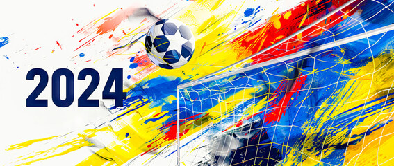 Canvas Print - EM 2024 Soccer Football Fever Abstract Artistic Explosion with Ball Wallpaper Poster brainstorming Card Magazine