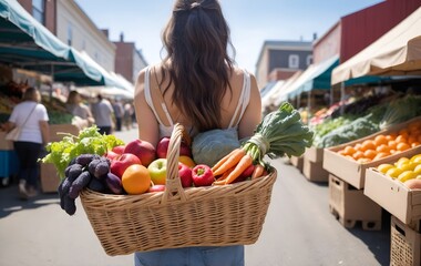 Wall Mural - Woman buying vegetables at street farmers market