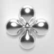 3D chrome flower shape, Y2K retro future vector element with metallic, glossy silver surface. Abstract liquid metal, geometric and shiny droplet design