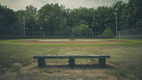 Fototapeta Konie - Bench Placed on Baseball Field